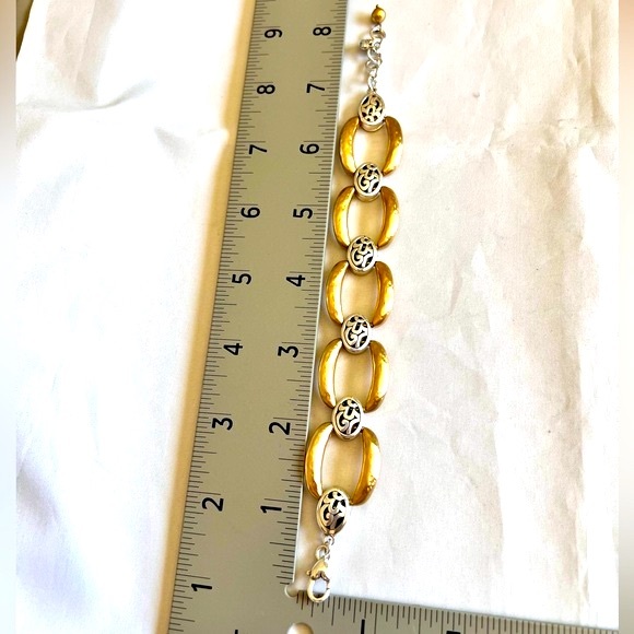 Brighton Sensation Chunky Two Tone Link Bracelet Hammered Gold & Silver Plated - Picture 8 of 9
